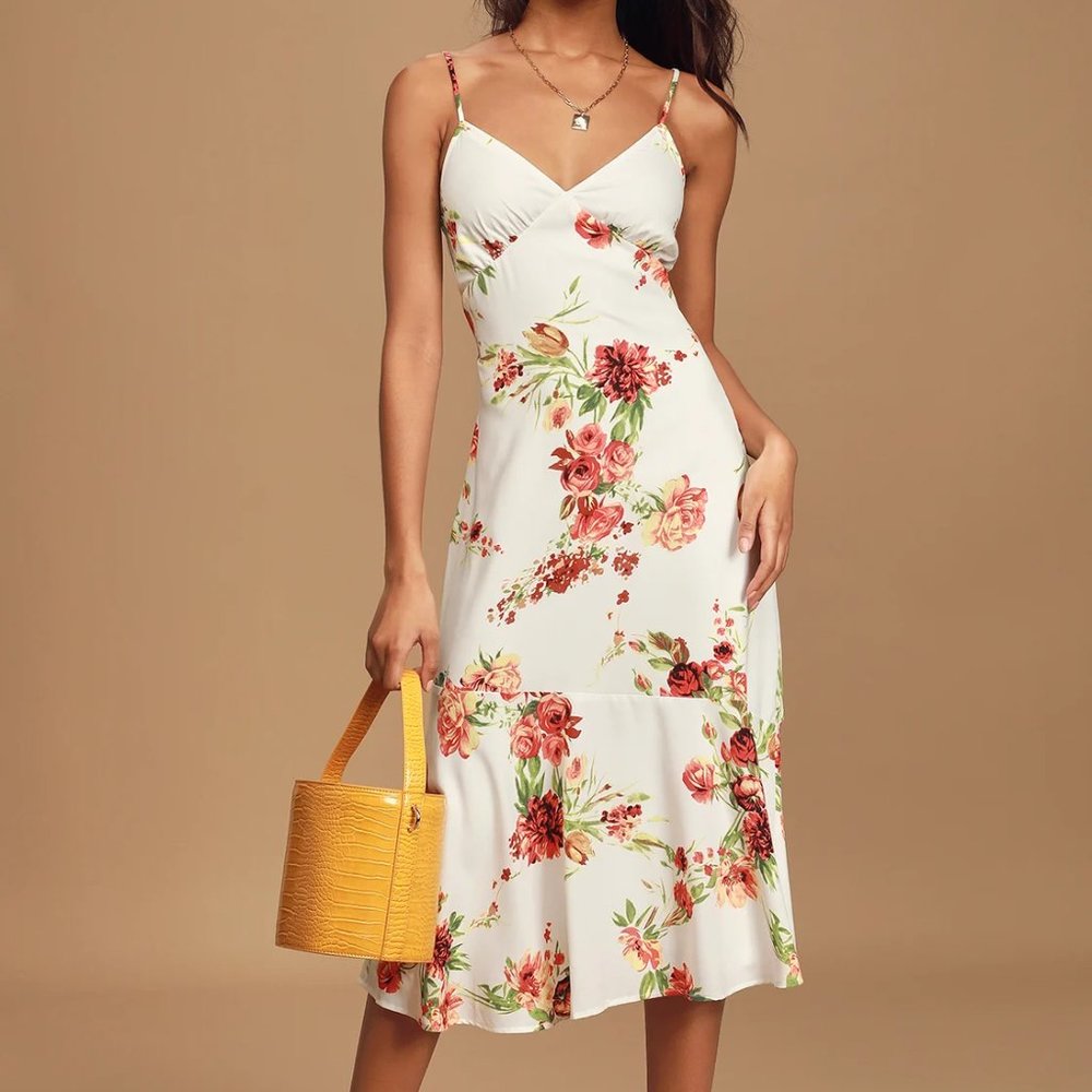 NWOT Lulus Summer Lovin' White Floral Print Sleeveless Midi Dress